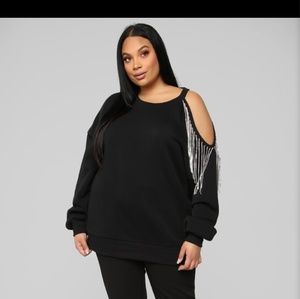 Jeweled Cold Shoulder Sweatshirt